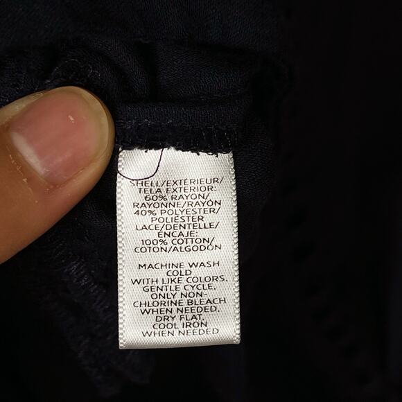 LOFT Navy Blue Medium M Eyelet Detail Long Sleeve Blouse Top Open Work Yoke - Picture 9 of 9